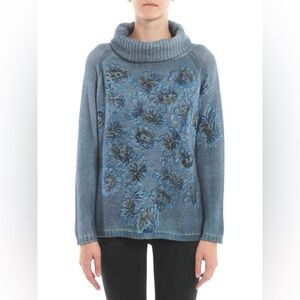 AVANT TOI Cashmere Knit Sweater Size S Blue Floral Turtleneck Made in Italy